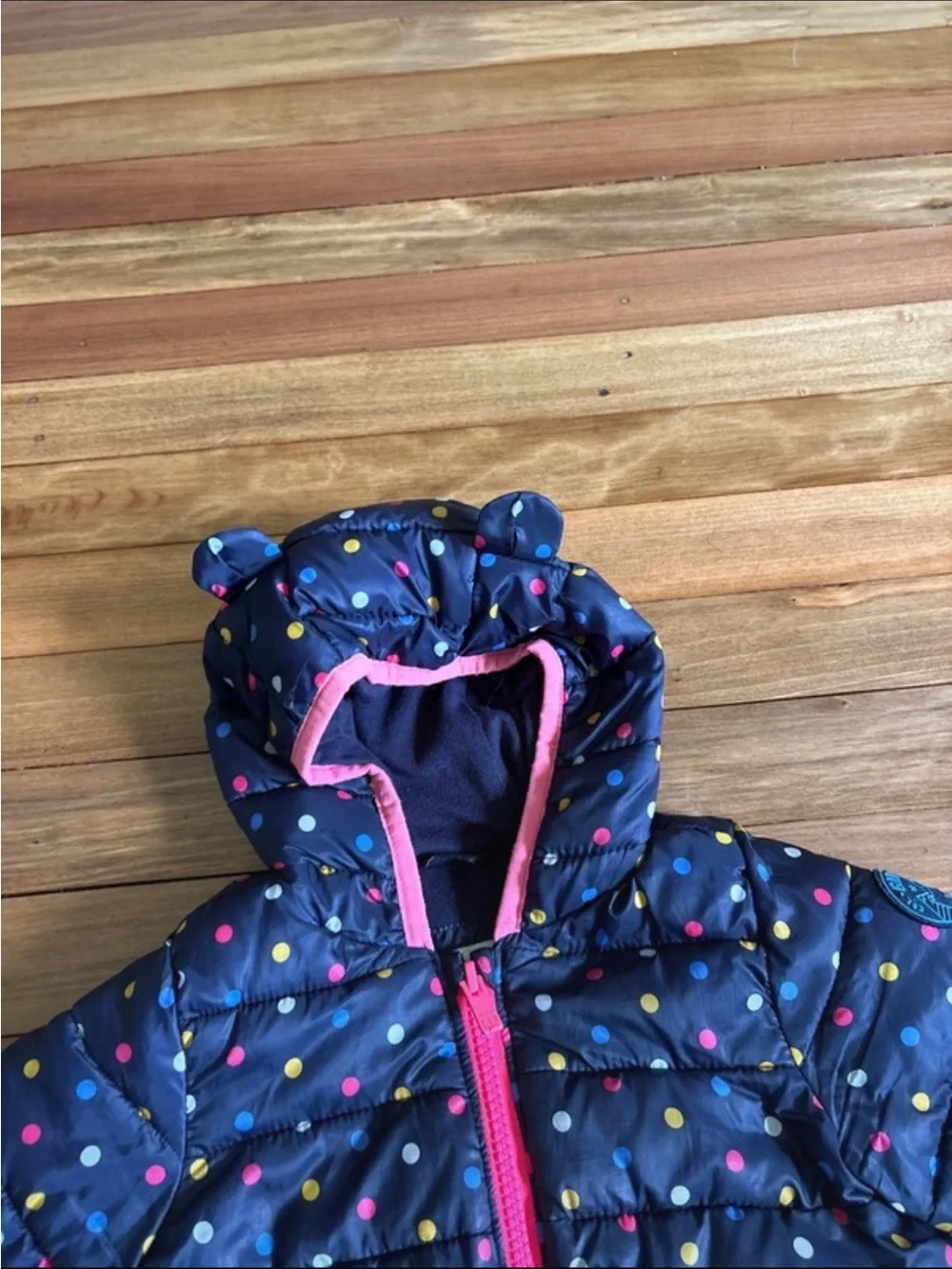 Baby Gap Navy Polka Dot Puffer Jacket with Hood and Ears 18M
